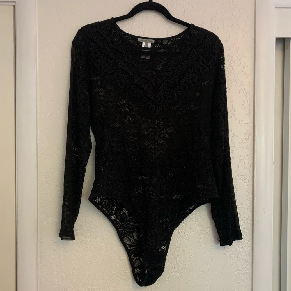 Long sleeve black lace and mesh bodysuit